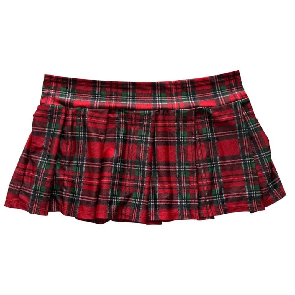 Music Legs School Girl Sexy Mini Red Plaid Pleated Costume Cosplay Skirt Sz M/L